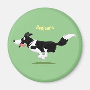 Funny Border Collie dog running cartoon Magnet