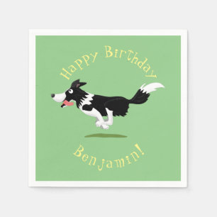 Funny Border Collie dog running cartoon Napkin