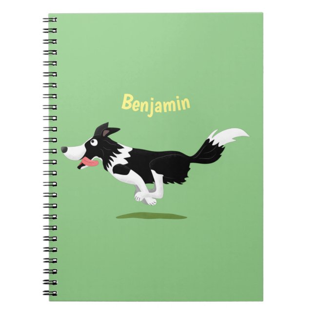 Funny Border Collie dog running cartoon  Notebook (Front)