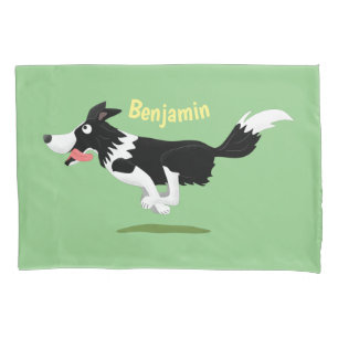 Funny Border Collie dog running cartoon  Pillowcase