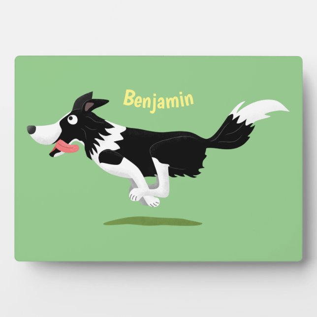 Funny Border Collie dog running cartoon Plaque (Front)