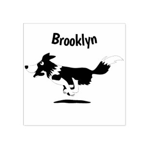 Funny Border Collie dog running cartoon Rubber Stamp