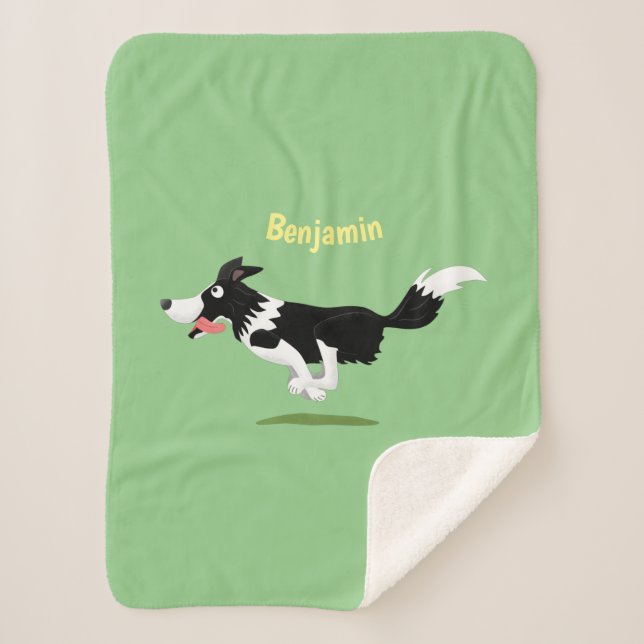 Funny Border Collie dog running cartoon  Sherpa Blanket (Front)