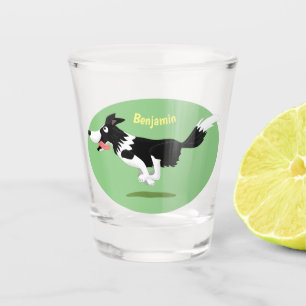 Funny Border Collie dog running cartoon Shot Glass