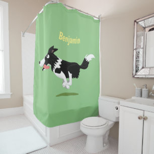 Funny Border Collie dog running cartoon Shower Curtain