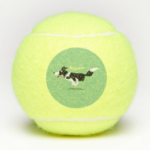 Funny Border Collie dog running cartoon Tennis Balls