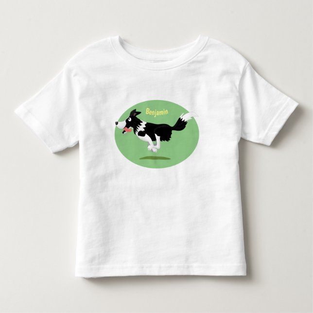 Funny Border Collie dog running cartoon Toddler T-Shirt (Front)