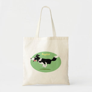 Funny Border Collie dog running cartoon Tote Bag