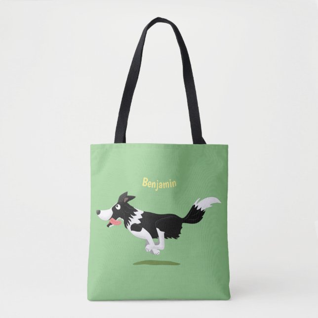 Funny Border Collie dog running cartoon Tote Bag (Front)