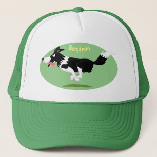 Funny Border Collie dog running cartoon Trucker Hat