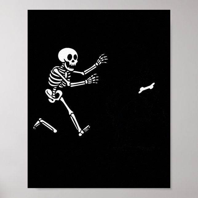 Funny Border Collie Running Skeleton Halloween  Poster (Front)