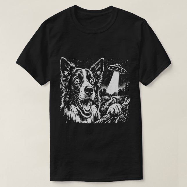Funny Border Collie UFO Alien Abduction Dog  T-Shirt (Design Front)