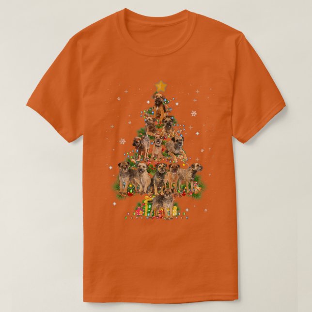 Funny Border Terrier Dog Christmas Tree Dog Lover  T-Shirt (Design Front)