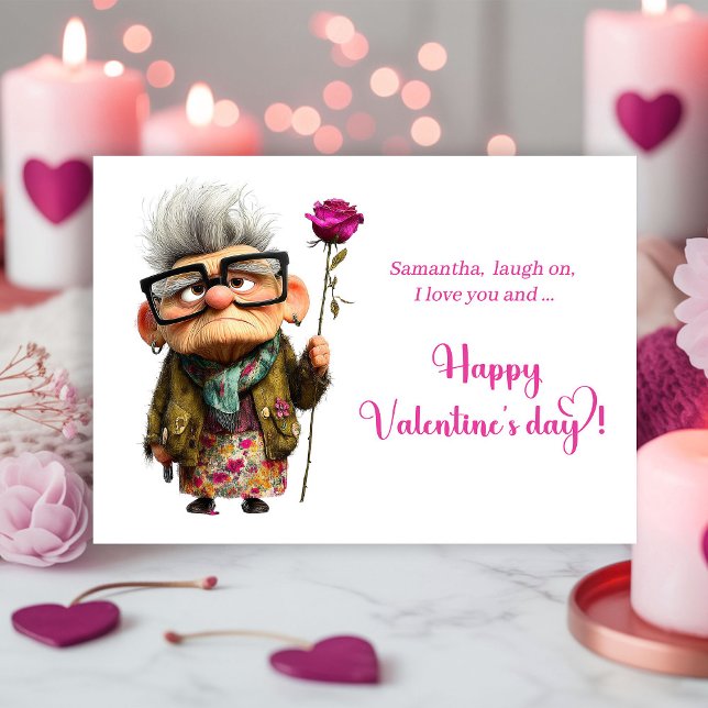 Funny Bored Old Lady Valentine Card Whimsical (Funny Bored Old Lady Valentine Card Whimsical)