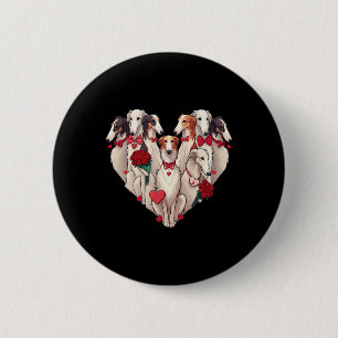 Funny Borzoi Heart Valentine Borzoi Womens Mens Ki 6 Cm Round Badge