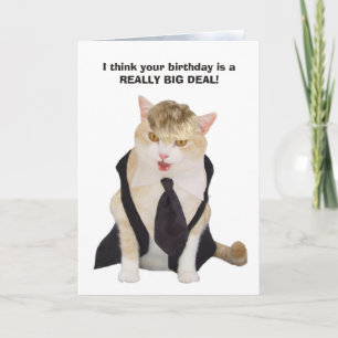 Funny Boss Cat with Blonde Toupee Card