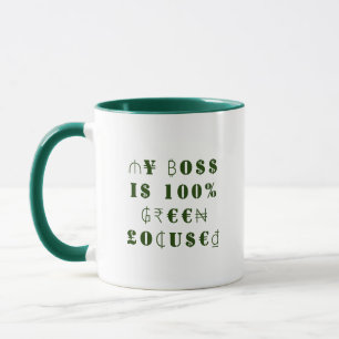 Funny Boss International Currencies Money in Green Mug