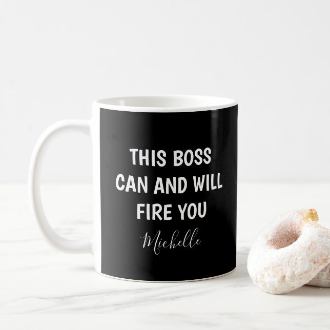 Funny Boss Lady Black Personalised Coffee Mug (With Donut)