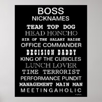 Funny Boss Nicknames Poster | Boss Joke Sign Gift