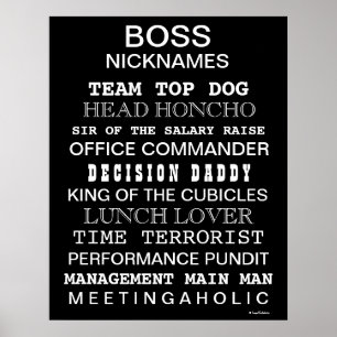 Funny Boss Nicknames Poster   Boss Joke Sign Gift