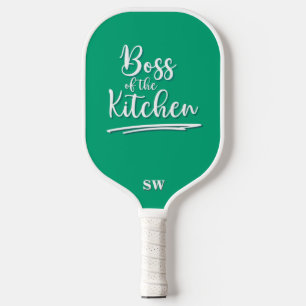 Funny Boss of the Kitchen Mint Green White Elegant Pickleball Paddle