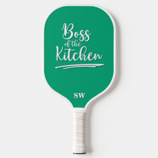 Funny Boss of the Kitchen Mint Green White Elegant Pickleball Paddle