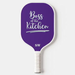 Funny Boss of the Kitchen Purple White Elegant Pickleball Paddle