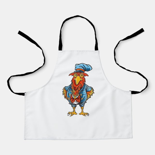 Funny Bossy Cartoon Rooster Apron (Front)