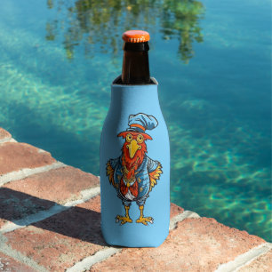 Funny Bossy Cartoon Rooster Bottle Cooler