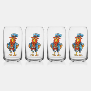 Funny Bossy Cartoon Rooster Can Glass
