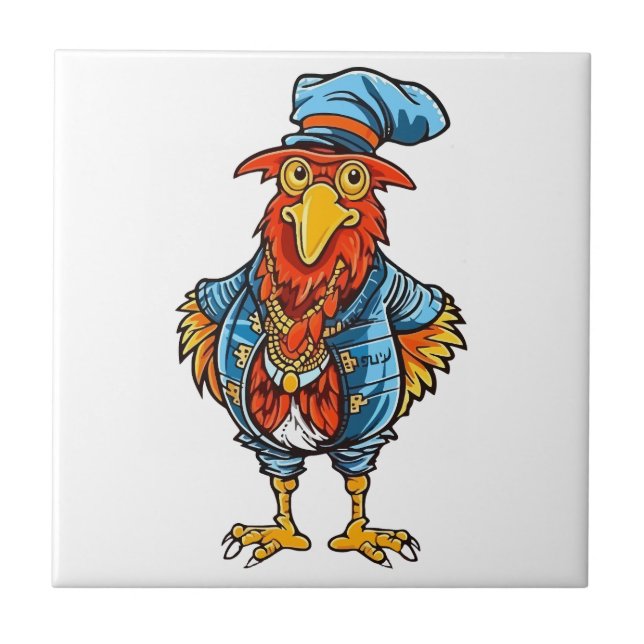Funny Bossy Cartoon Rooster Ceramic Tile (Front)