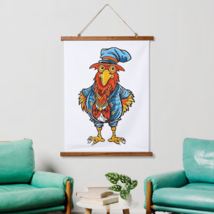 Funny Bossy Cartoon Rooster Hanging Tapestry
