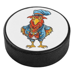 Funny Bossy Cartoon Rooster Hockey Puck