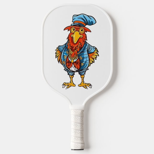 Funny Bossy Cartoon Rooster Pickleball Paddle (Front)