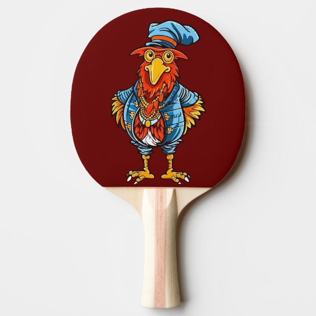 Funny Bossy Cartoon Rooster Ping Pong Paddle (Back)
