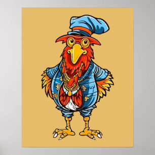Funny Bossy Cartoon Rooster Poster