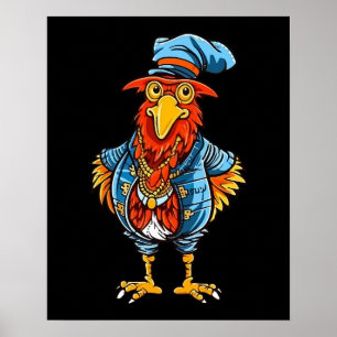 Funny Bossy Cartoon Rooster Poster