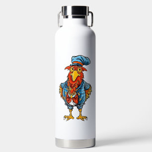 Funny Bossy Cartoon Rooster Water Bottle