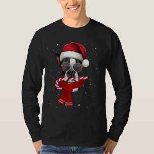 Funny Boston Terrier Christmas Gifts Santa Hat Xma T-Shirt