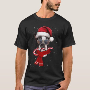 Funny Boston Terrier Christmas Gifts Santa Hat Xma T-Shirt