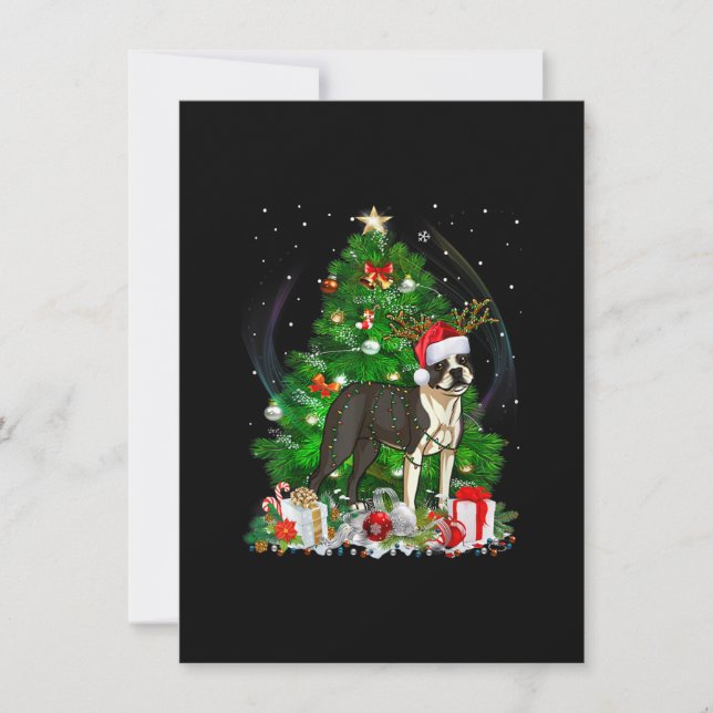 Funny Boston Terrier Christmas Tree Light Pajama D Invitation (Front)