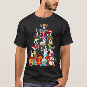 Funny Boston Terrier Christmas Tree Lights Puppy D T-Shirt