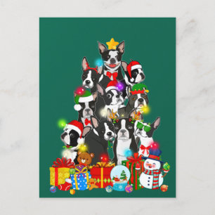 Funny Boston Terrier Christmas Tree Lights Puppy Postcard