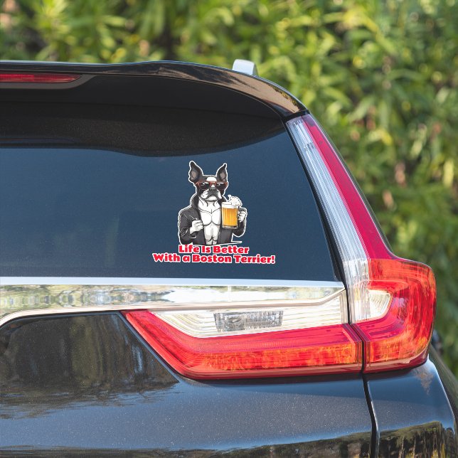Funny Boston Terrier Cool Dog Joke Car  (Car Side)