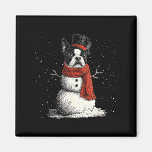 Funny Boston Terrier Dog Christmas Snowman Xmas Pa Magnet