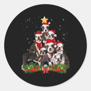 Funny Boston Terrier Dog Christmas Tree  Classic Round Sticker