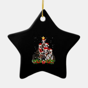 Funny Boston Terrier Dog Christmas Tree Gift Ceramic Ornament