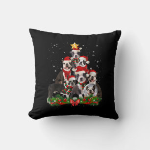 Funny Boston Terrier Dog Christmas Tree Gift Cushion