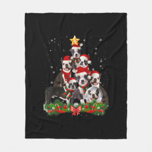 Funny Boston Terrier Dog Christmas Tree Gift Fleece Blanket