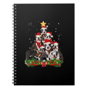 Funny Boston Terrier Dog Christmas Tree Gift Notebook